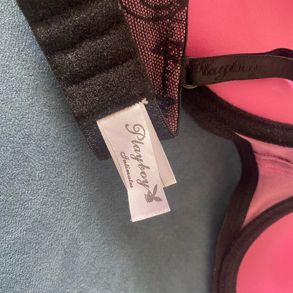 PLAYBOY Pink and Black Lace Push-Up Bra - Picture 3 of 4